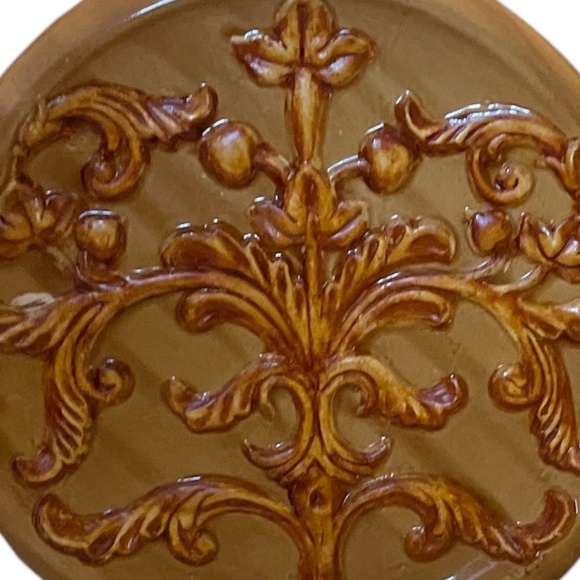 Set Of 2 Vintage 3D Medallion Ceramic Large Wall Hanging Decor Yellow Mustard - Picture 6 of 12